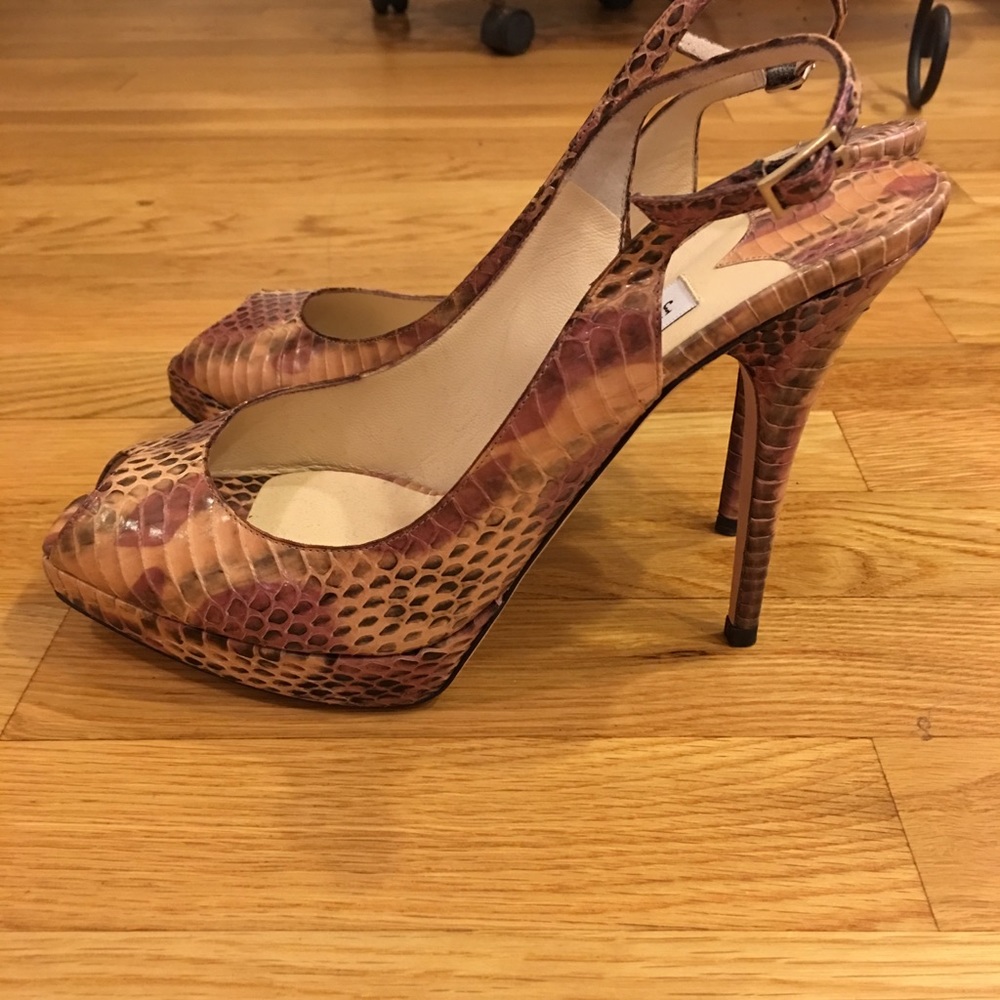 Jimmy Choo Snakeskin Sling Back Open Toe Heels